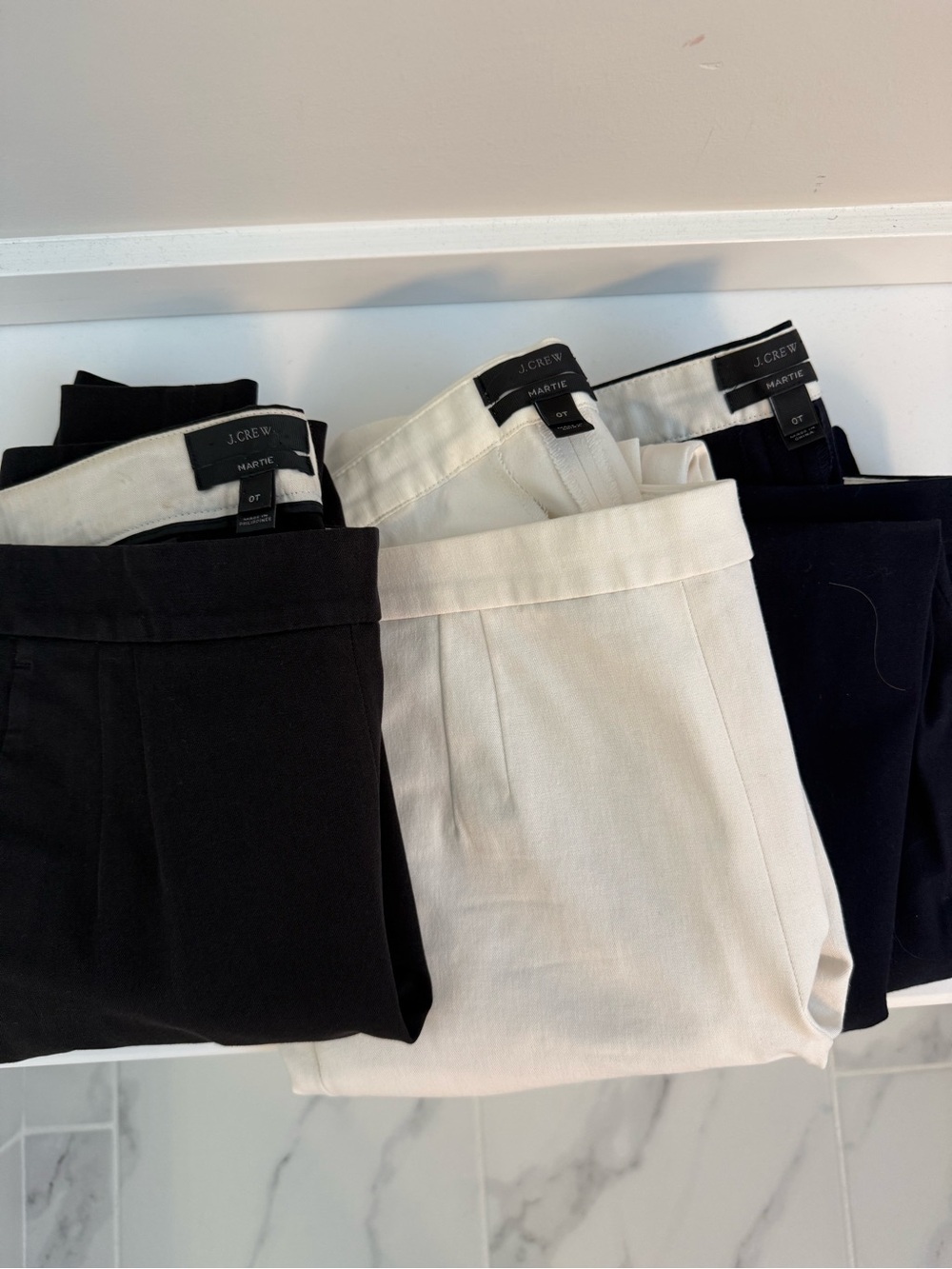 J. Crew Women’s Trousers in Black, White, and Navy